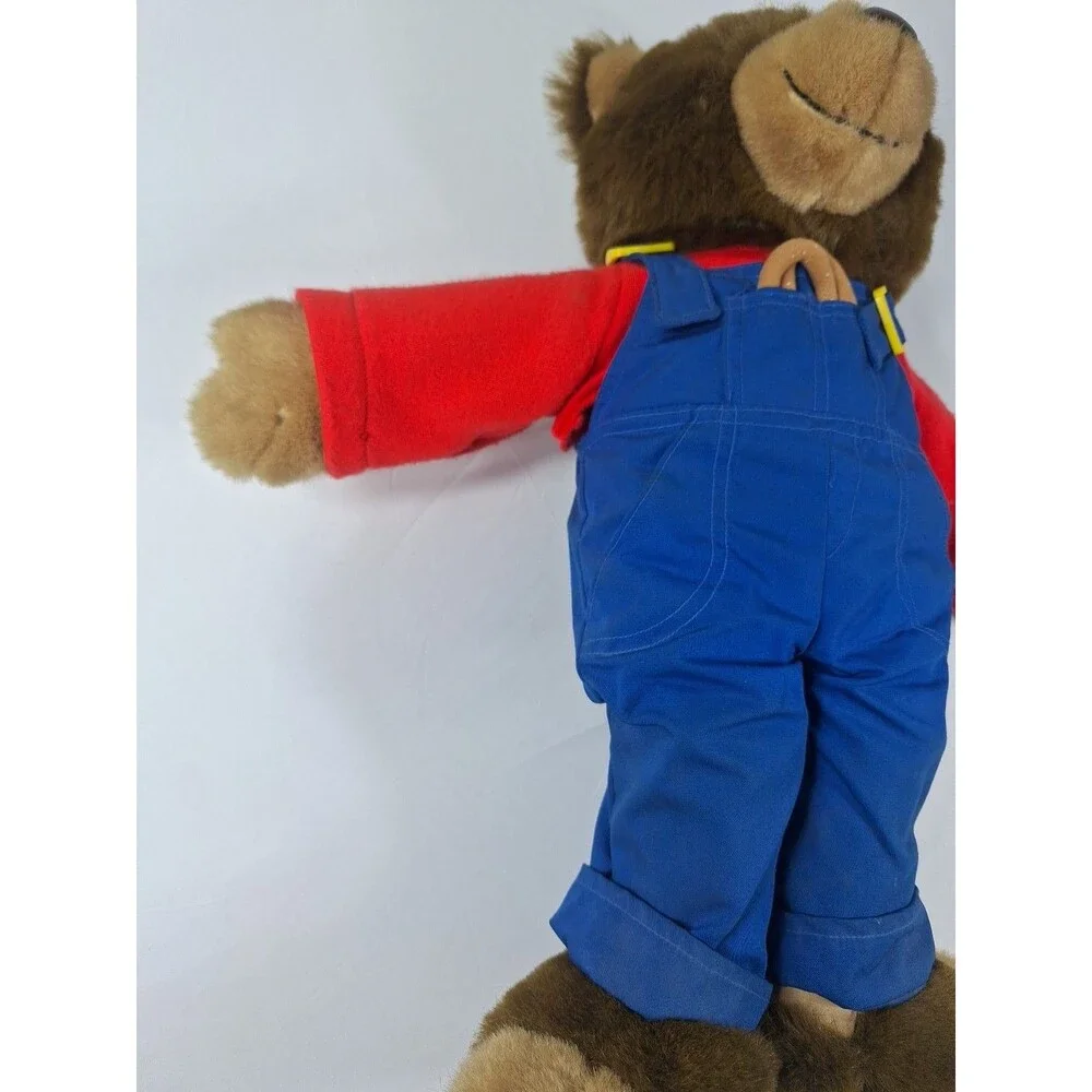 Vintage JS International Plush Teddy Bear Blue Overalls Red Shirt 14